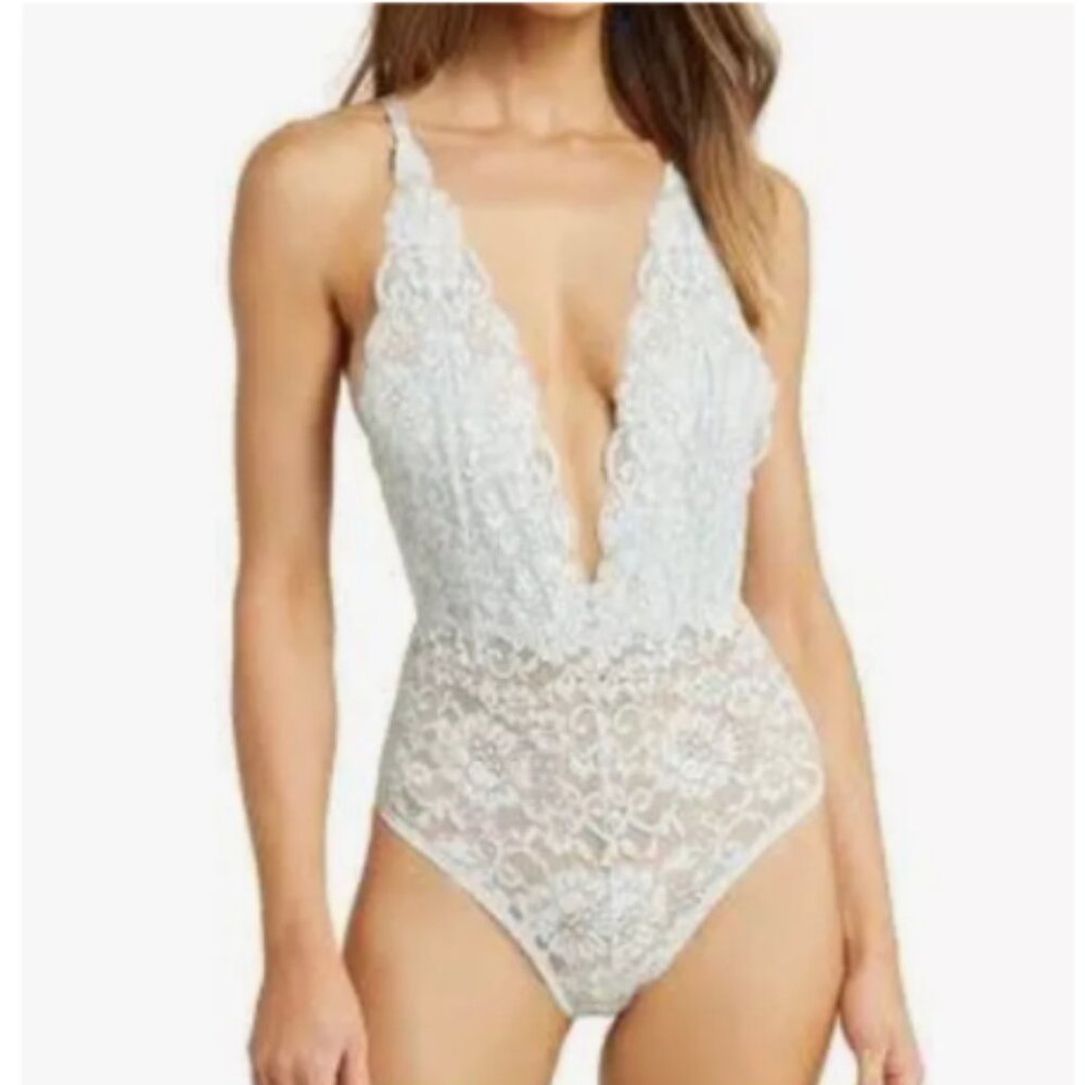 HAH by Free People Comin' In HAHt Lace Bodysuit in Something Blue Size XS NWT